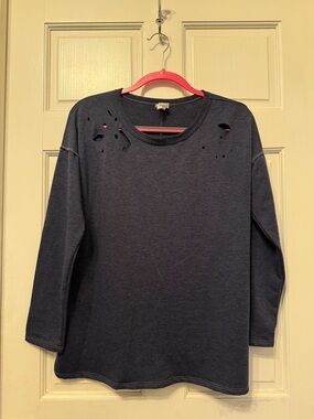 Sew In Love Distressed Navy Blue Long Sleeve Top